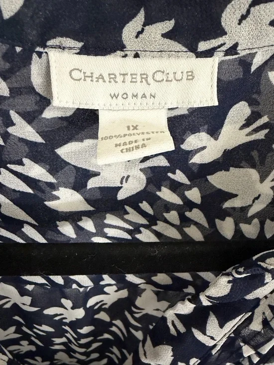 Charter Club Navy and White Floral-Print Pleated Tunic - Picture 2 of 3